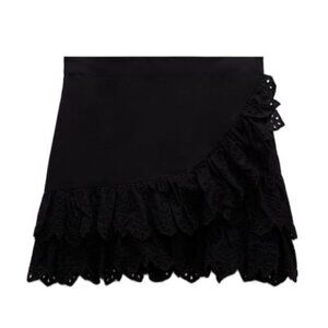NEW ZARA EMBROIDERED EYELET MINI SKIRT BLACK | 0881/032